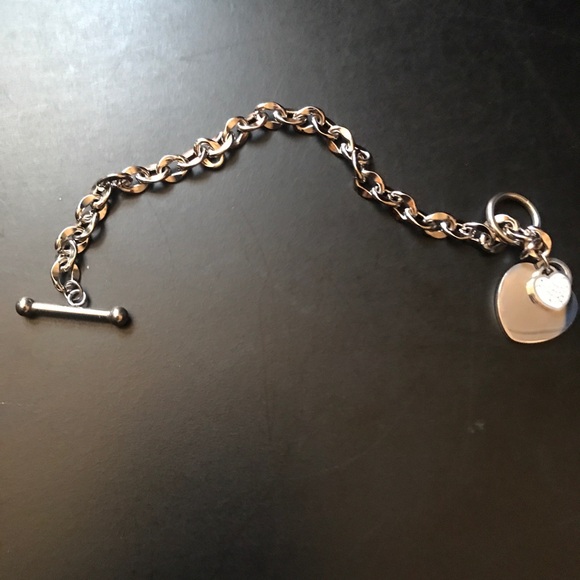 Stainless Steel Double Heart Pendants Link Bracelet Women’s Toggle Women Size 8” - Picture 9 of 9